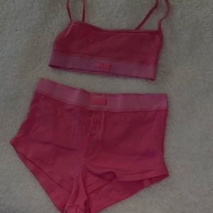 SKIMS pink cotton rib top and bottoms